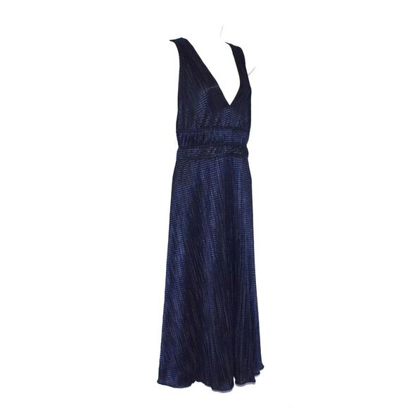 B2 NWT MONIQUE LHUILLIER Night Sky Deep V-neck Back Ties Sleeveless Dress Sz 16 - Picture 2 of 7